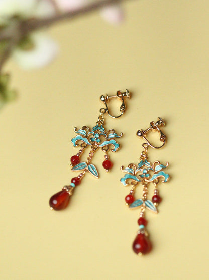 Brocade Red Agate Droplet Earrings
