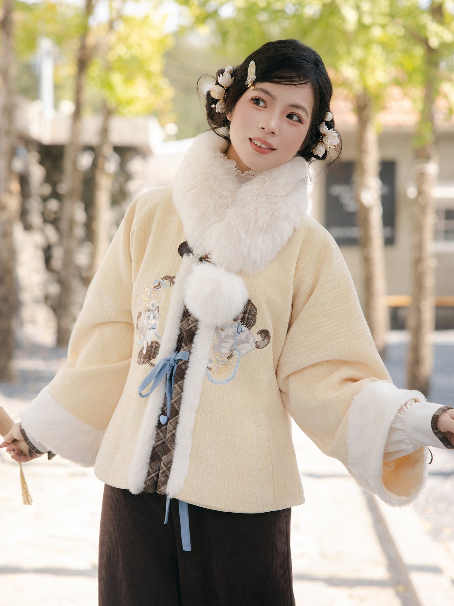 New Chinese Style Coat and Wide Leg Pants - Puppet Custard 布偶奶黄包