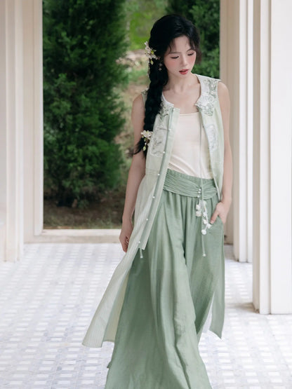 Ming Dynasty Modern Hanfu Bijia and Wide Leg Pants - Bell Whispering 铃风絮语