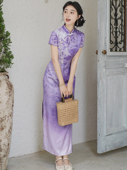 Short Sleeve Floral Long Cheongsam | Yanran