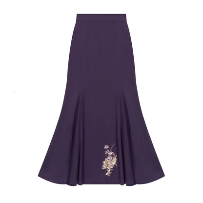 New Chinese Style Women Purple Embroidered Blouse with Fitted Mermaid Skirt - Xianglan 雪香兰 (Preorder)