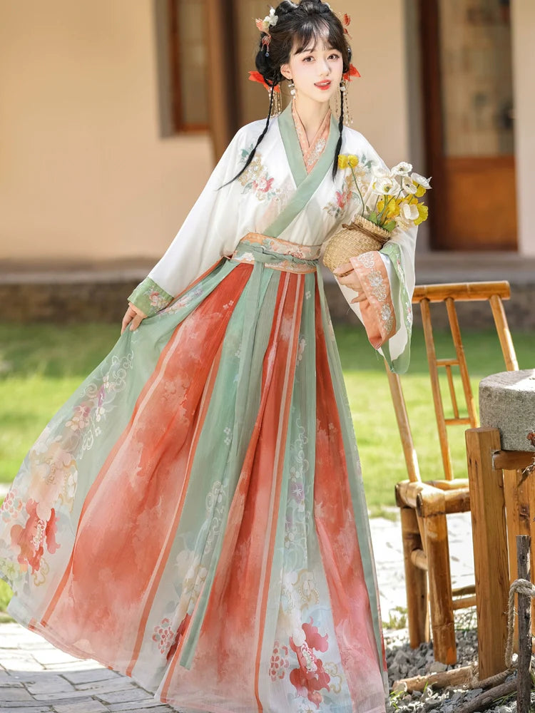 Wei Jin Dynasty Qiyao Ruqun Hanfu | Spring Flowers