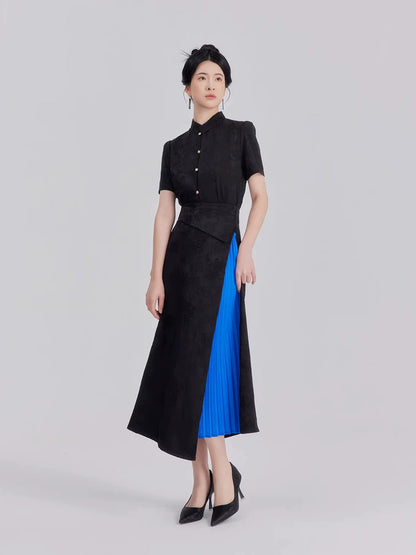 New Chinese Style Women Cropped Jacquard Shirt & Asymmetrical A-Line Skirt - Nocturne 静夜曲 (Preorder)