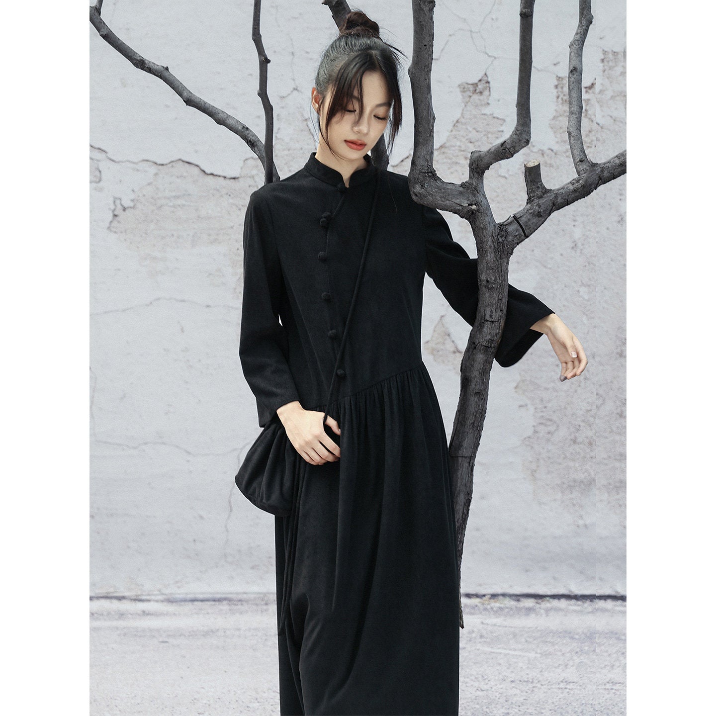 New Chinese Style Long Sleeve Cheongsam Dress - Lang Huan 琅嬛