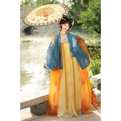 Hua Shen | Tang Dynasty Qixiong Hanfu Dress with Famen Temple Style Cardigan