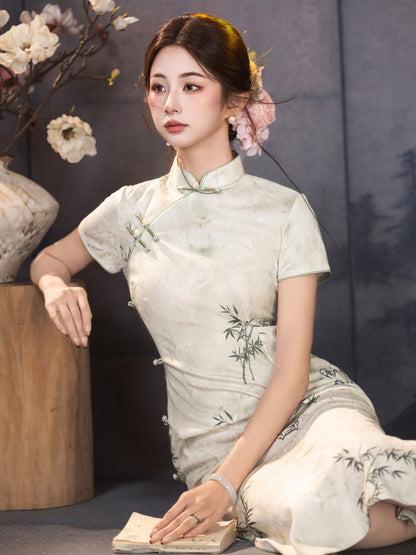 Short Sleeve Floral Midi Cheongsam | Ink