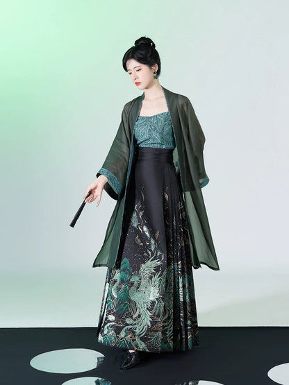 Chinese Blouse & Mamian Skirt Outfit | Peacock Feather 青羽