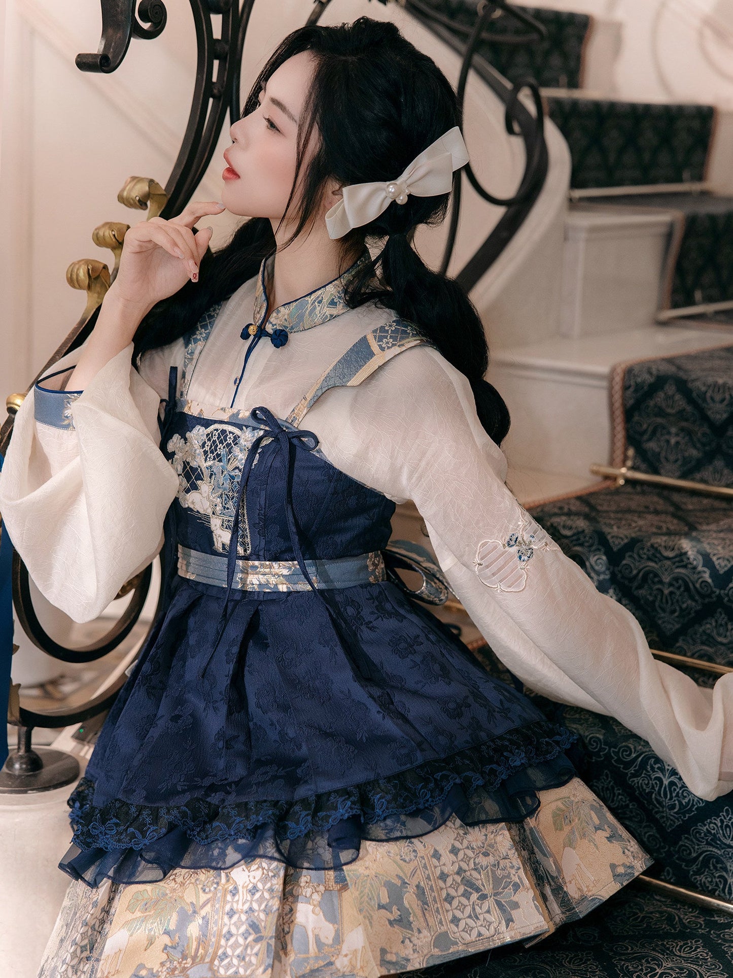 New Chinese Style Pipa Sleeve Top and Fluffy Dress - Bogu Sheep 博古咩咩