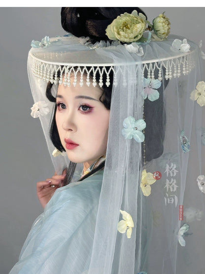 Flower Curtain Veil Hat (帷帽) - Tang Style with Flower Tassels