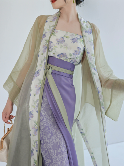 Song Dynasty Modern Hanfu Changgan Temple Beizi and Spiral Skirt - Jasmine Green Tea 茉莉青提 (Preorder)
