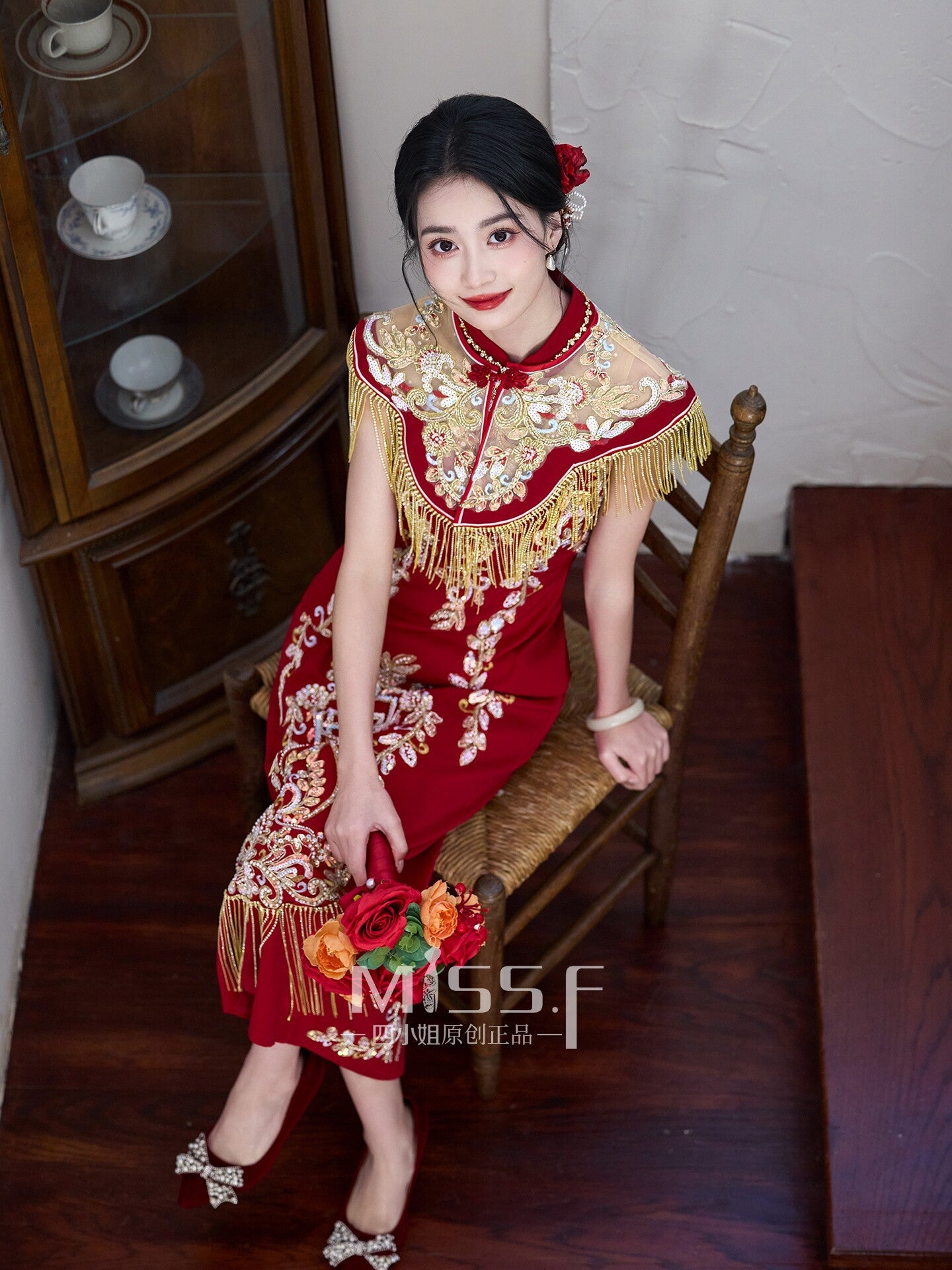 Red Embroidered Bridal Qipao Cheongsam | Qimei