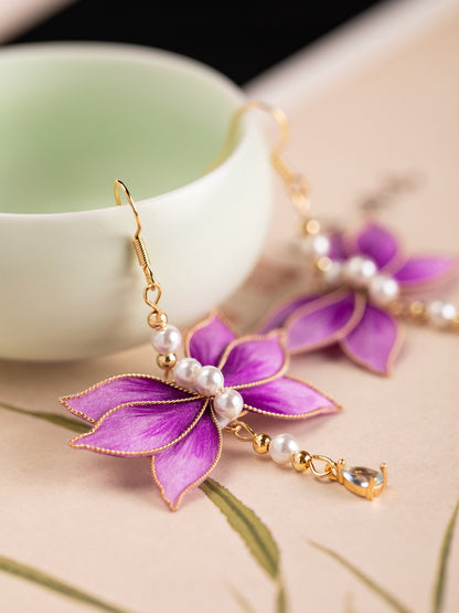 Dancing Flowers Velvet Flower Earrings | Hanfu Jewelry