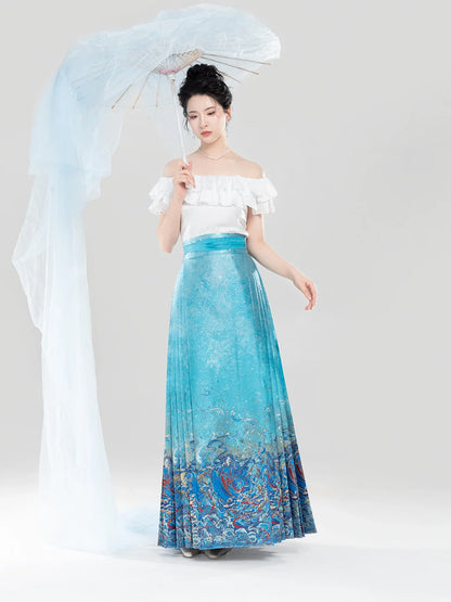 Chinese Off Shoulder Blouse & Mamian Skirt Outfit | Mermaid 五行水