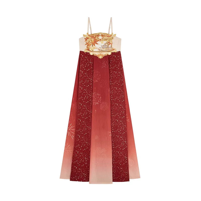 Modern Tang Dynasty Hanfu Slip Dress Set - Flower Flames 花焰 (Preorder)
