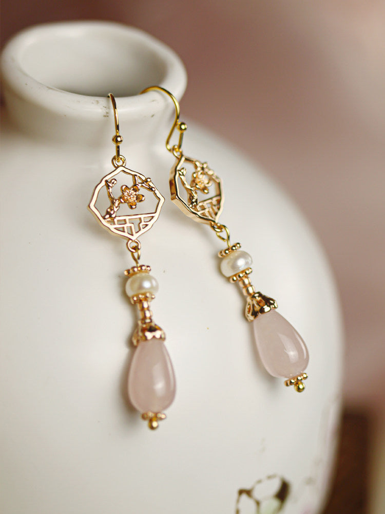 Retro Pearl Powder Earrings | Hanfu Jewelry