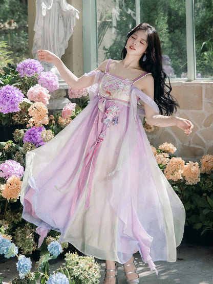 Tang Dynasty Style Fairy Summer Slip Dress - Meiling Sparrow 梅岭山雀