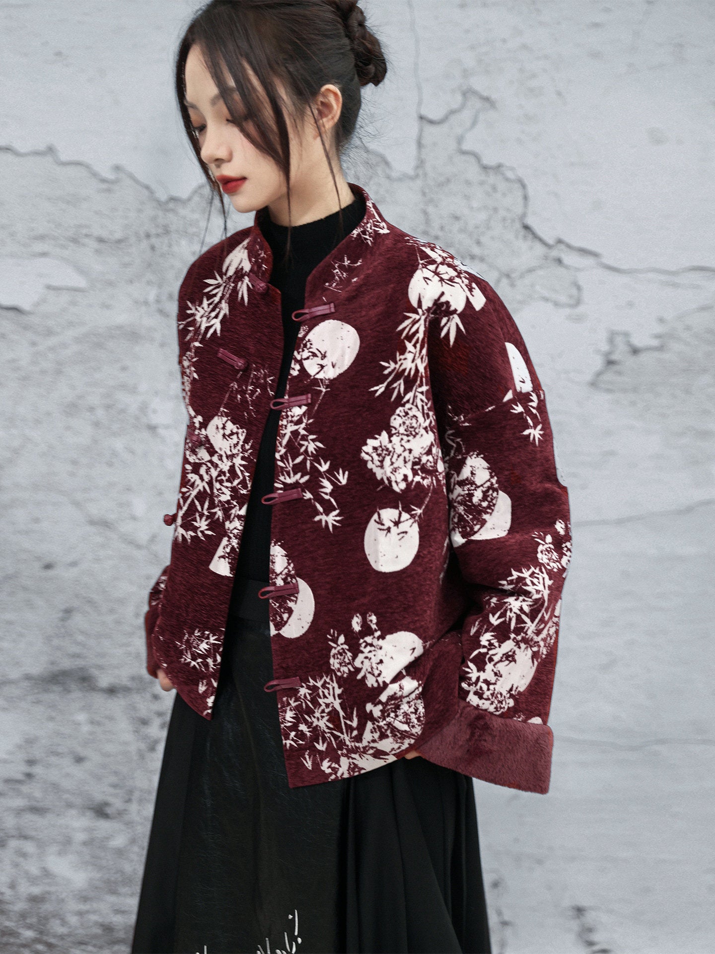 New Chinese Style Bamboo Leaf Full Moon Chenille Winter Jacket - Chixiao 赤霄