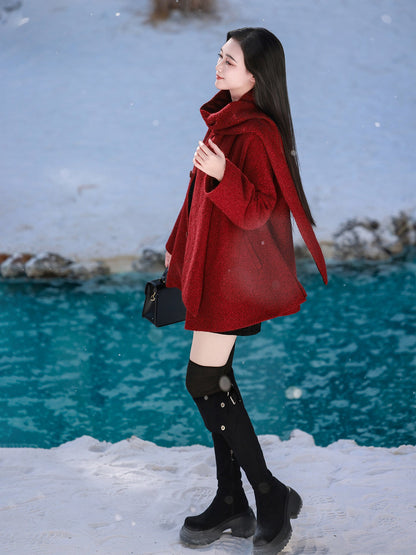 Tang Dynasty Modern Hanfu Wool Blend Jacket and Shorts - Coral Song 珊瑚颂 (Preorder)