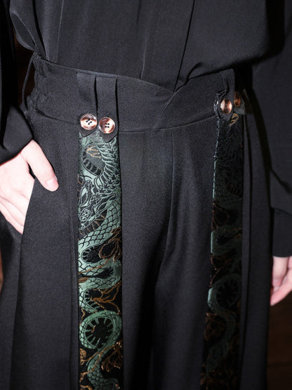 New Chinese Style Gold Snake Pattern Wide Leg Pants - Shengqing 升卿