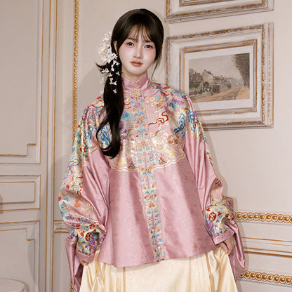 Ming Dynasty Wedding Hanfu Set with Pipa Sleeve Top & Mamian Skirt | Auspicious Fortune 福禄来宜