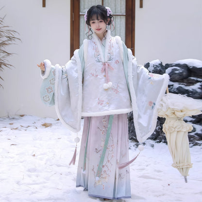Ming Dynasty Bijia Pipa Sleeve Top & Mamian Skirt for Winter | Plum Blossom Date 赏梅有约