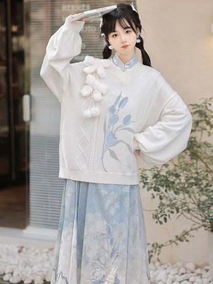 Ming Dynasty Modern Hanfu Sweater and Mamianqun - With Rabbits 与兔兔