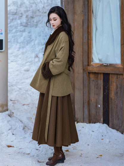 Tang Dynasty Inspired Wool Jacket with Shorts or Wrap Skirt - Winter Music 冬音 (Preorder)
