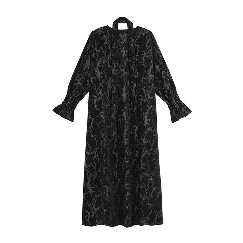 New Chinese Style Black Chenille Loose Long Dress