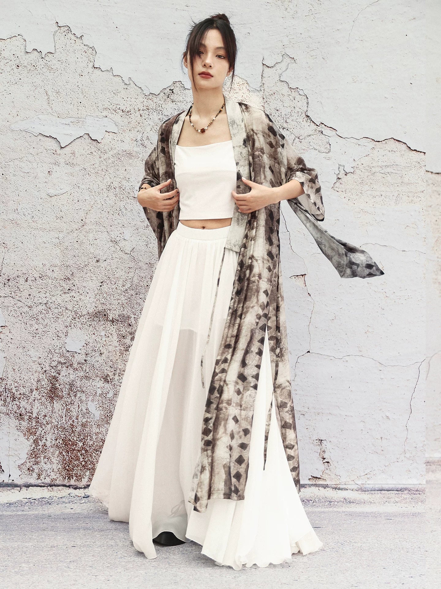 New Chinese Style Summer Loose Geometric Lines Blend Cross Collar Cardigan