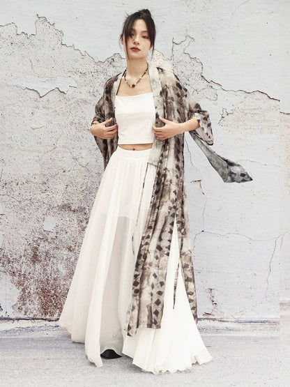 New Chinese Style Summer Loose Geometric Lines Blend Cross Collar Cardigan