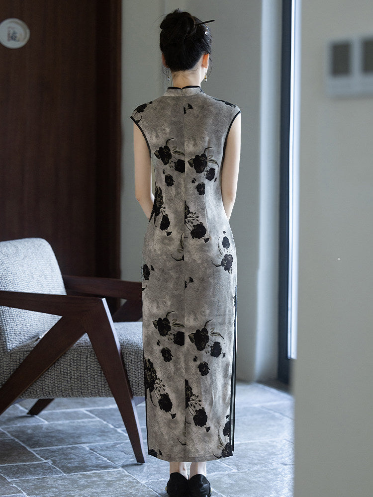 Sleeveless Floral Long Cheongsam | Haifu