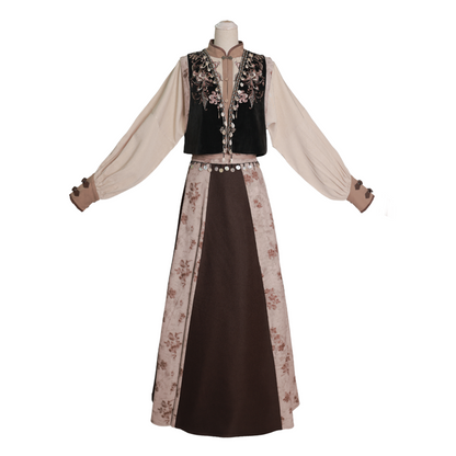Tang Dynasty and Ethnic Exotic Style Color Blocked Vest and Wrap Skirt - Frontier Ballad 塞上曲 (Preorder)