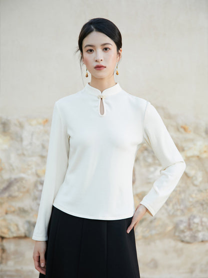 New Chinese Style Knitted Top in White - Wind Bamboo