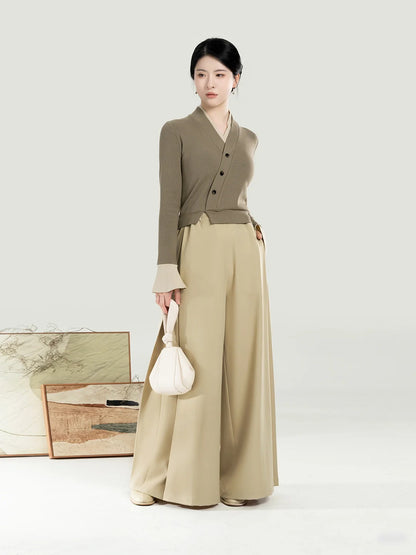 New Chinese Style Women Knitted Top with Palazzo Pants Set - Chunming 椿茗 (Preorder)