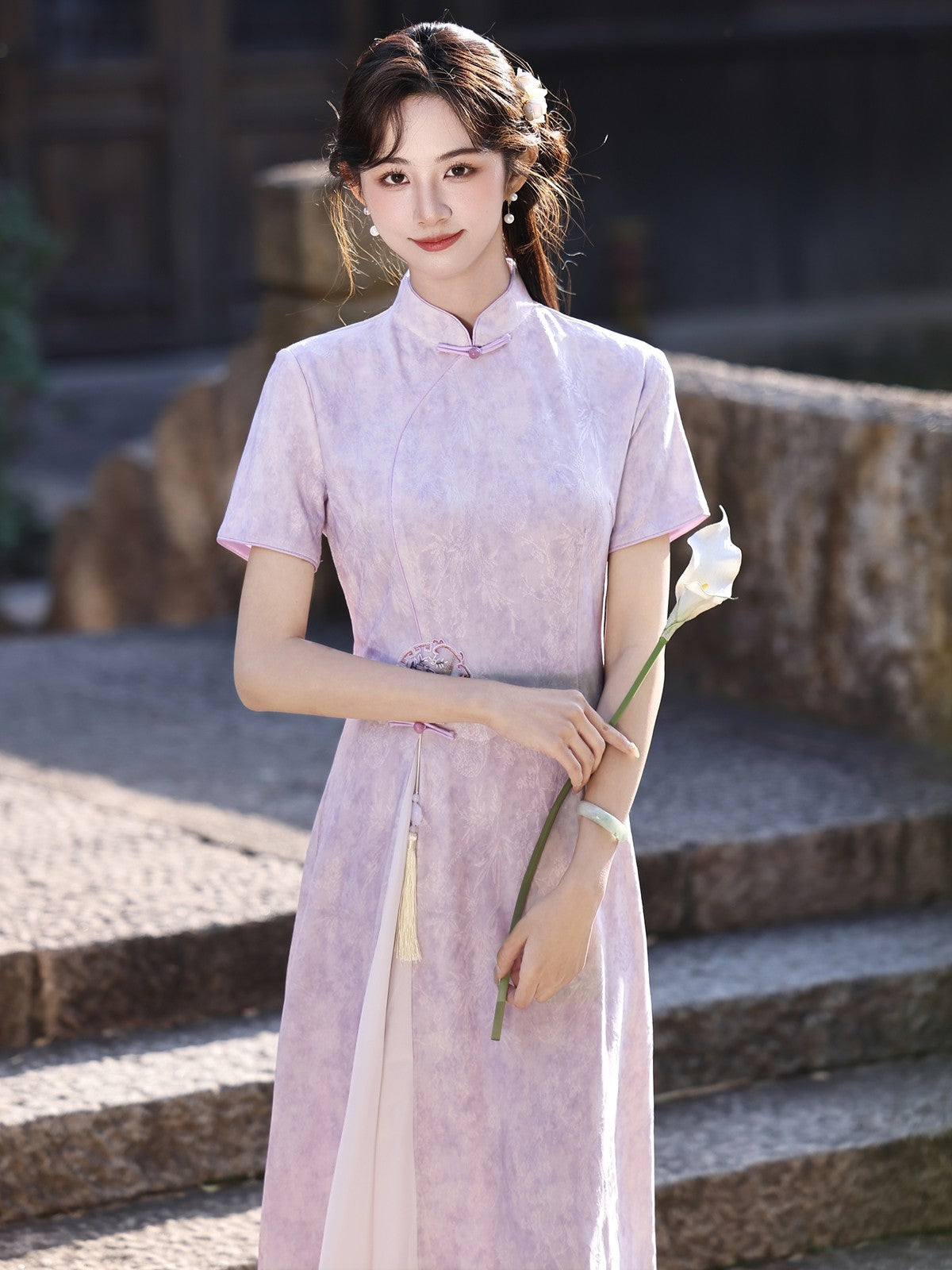 Short Sleeve Lilac A Line Qipao | Whispers