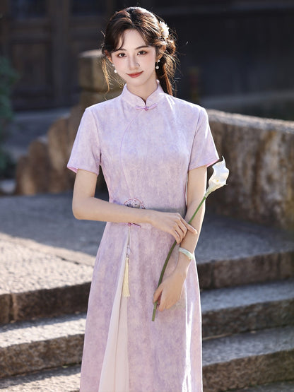 Short Sleeve Lilac A Line Qipao | Whispers