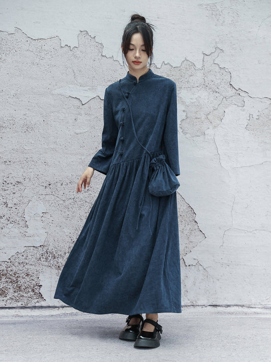 New Chinese Style Long Sleeve Cheongsam Dress - Lang Huan 琅嬛