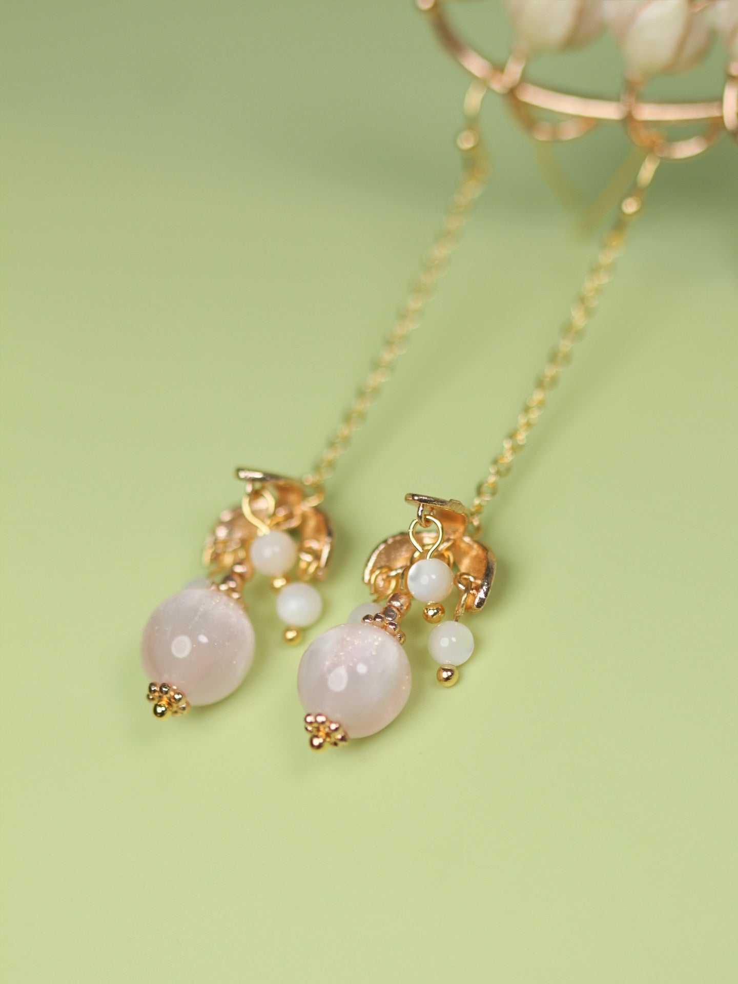 Pink Beaded Long Earrings | Hanfu Jewelry