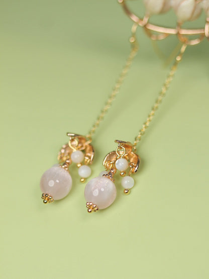 Pink Beaded Long Earrings | Hanfu Jewelry