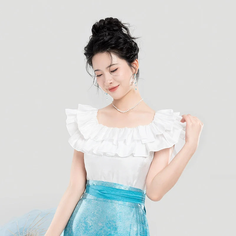 Chinese Off Shoulder Blouse & Mamian Skirt Outfit | Mermaid 五行水