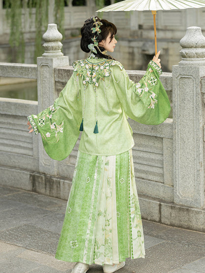 Ming Dynasty Hanfu Set with Cloud Collar & Mamian Skirt in Yellow | Qian 青桃祈安
