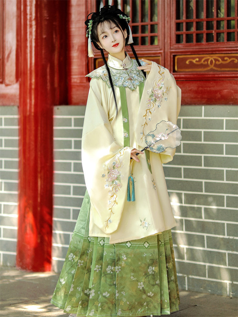 Ming Dynasty Embroidered Robe & Printed Horse Face Skirt | Lixia 立夏