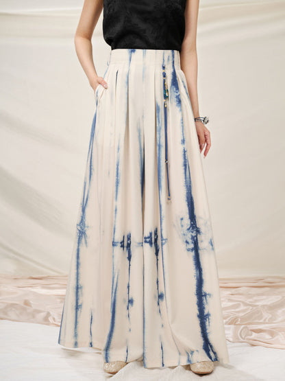 New Chinese Style Tie Dye High Waist Wide Leg Pants - Lanji 揽霁