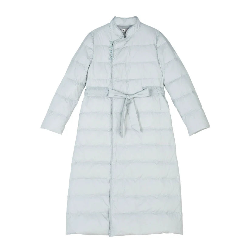 Snowy Dreams 雪中梦 - Long Vintage Chinese Style Down Coat for Women Over-Knee Length, Thickened Winter Tang Suit and Qipao Outerwear