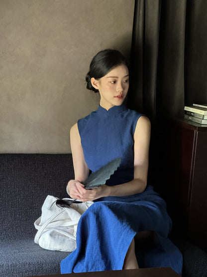 Sleeveless Hemp Long Cheongsam | Jiewen