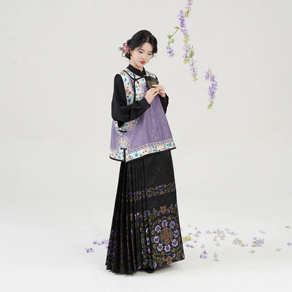 Modern Qing Han Inspired Women Traditional Outfit Sleeveless Jacquard Vest & Mamianqun - Yanyu 宴妩 (Preorder)