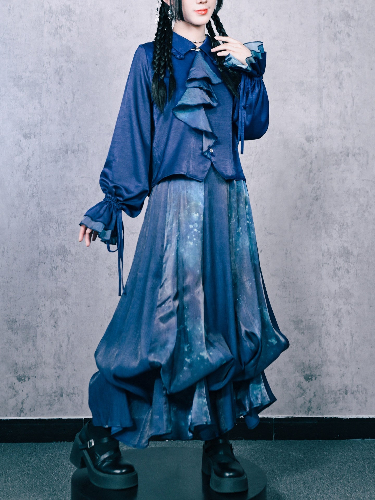 New Chinese Style Flower Bud Skirt - Floating Electric Jellyfish 蓝界浮荧