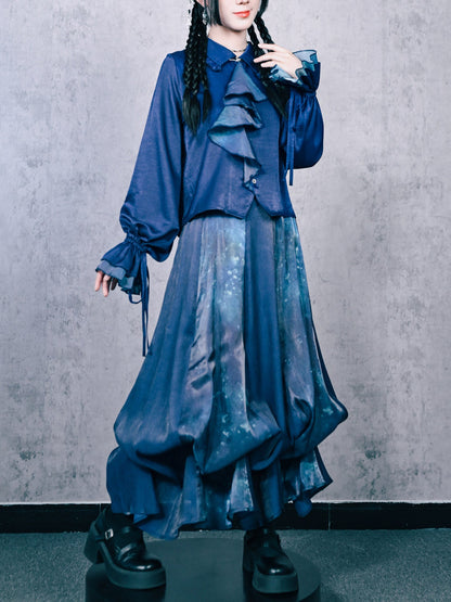 New Chinese Style Flower Bud Skirt - Floating Electric Jellyfish 蓝界浮荧