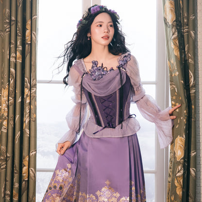 Ming Dynasty Modern Hanfu Bustier with Mamianqun - Violet Night 堇夜香颂