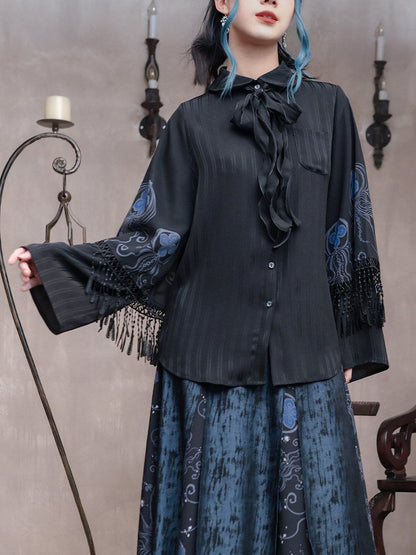 New Chinese Style Double Sleeve Design Top - Blue Tears 蓝眼泪